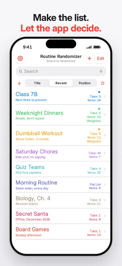 Routine Randomizer on iPhone